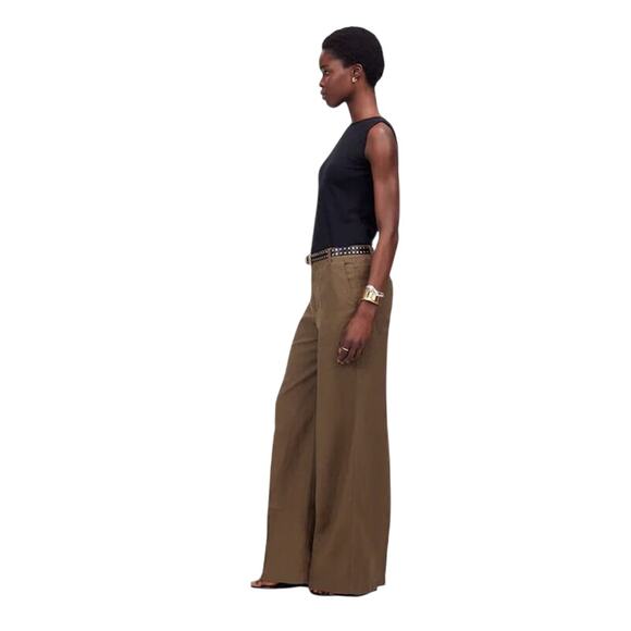 Madewell Zoe Wide Leg Linen Pants Safari Khaki High Rise 00 NWT - Picture 3 of 10